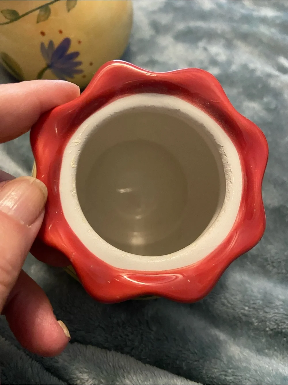 Pfaltzgraff Yellow Floral Creamer and Sugar Set with Red Trim
